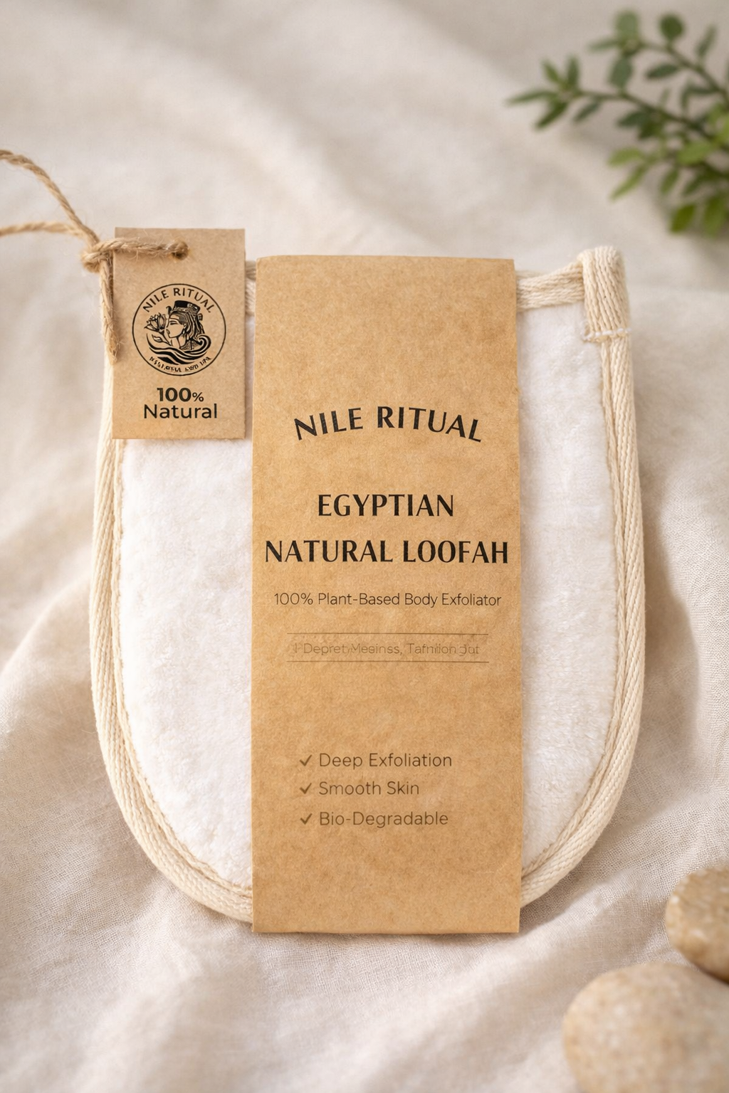 Close-up of Egyptian loofah glove texture – plant-based exfoliation tool