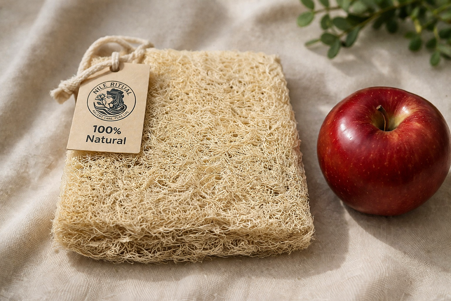 Dry compact Egyptian loofah before use – natural plant-based sponge