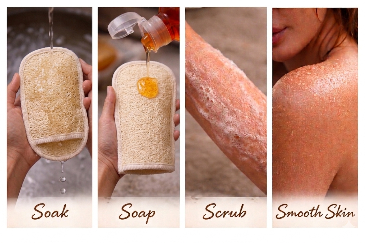 Eco-friendly Egyptian loofah glove – biodegradable bath accessory | Nile Ritual