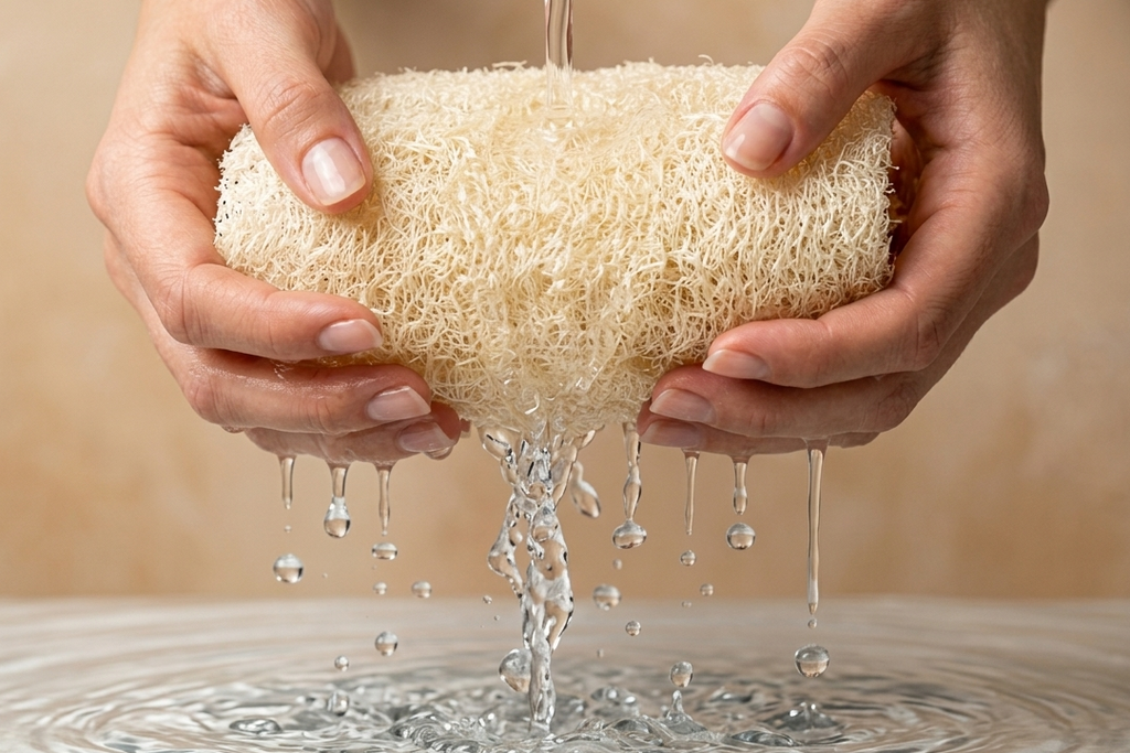 Egyptian raw loofah close-up texture – biodegradable and chemical-free