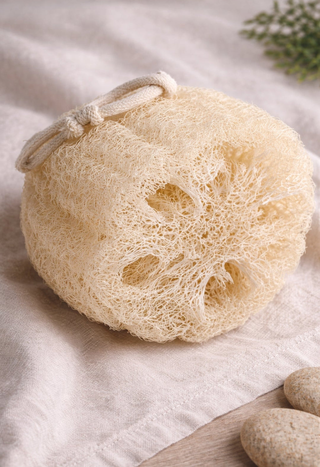 Natural loofah expanding in water – soft and fluffy texture after soaking